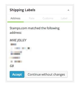 Stamps.com address verification in admin meta box