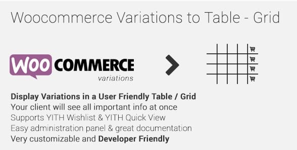 Woocommerce Variations To Table – Grid 1.5.8