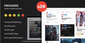 PressGrid – Frontend Publish Reaction & Multimedia Theme