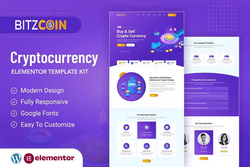 BitzCoin – Crypto Exchange Elementor Template Kit Latest Version