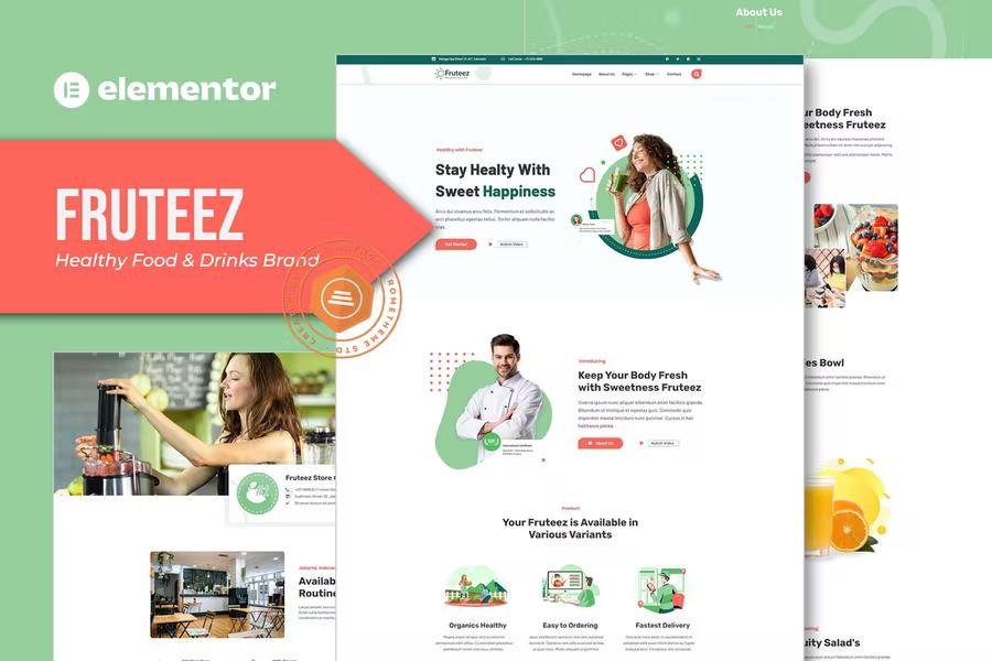 Fruteez – Healthy Food & Drinks Brand Elementor Template Kit Latest Version