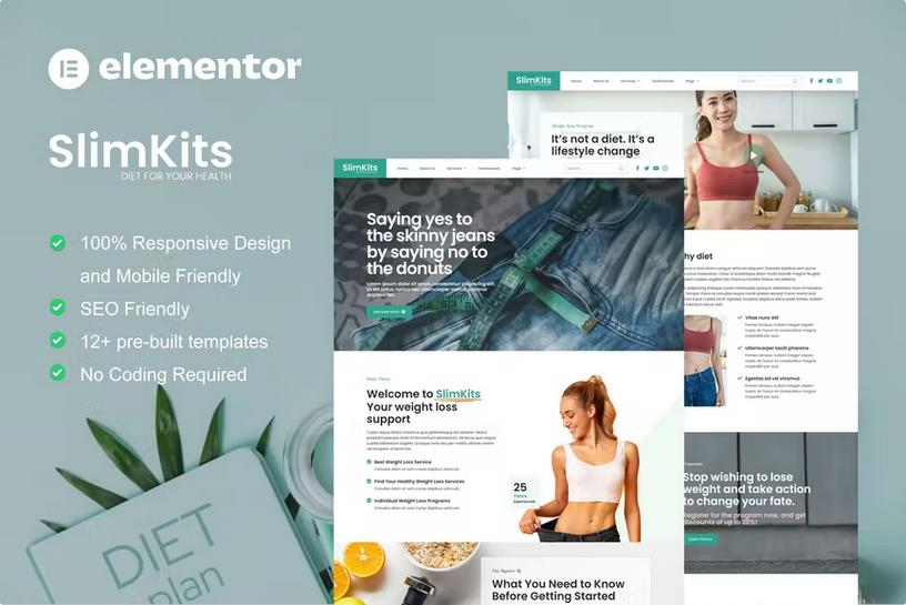 Slimkits – Weight Loss & Diet Program Elementor Template Kit Latest Version