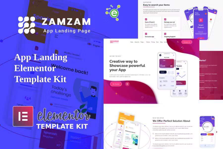 Zamzam – App Landing Elementor Template Kit Latest Version